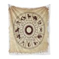 thumbnail image 1 of Zodiac Soft Flannel Fleece Throw Blanket, Wheel of Horoscope on the Distressed Backdrop Cosmos Occult Print Artwork, Cozy Plush for Indoor and Outdoor Use, 60" x 80", Brown Beige, by Ambesonne, 1 of 6