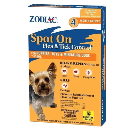 Zodiac Spot On Flea  Tick Control for Small Dogs 7-15lbs 4ct
