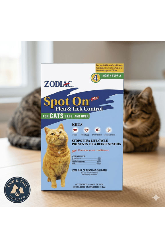 Spot On Plus Flea & Tick Control for Cats 5lbs and Over 4 Month Supply
