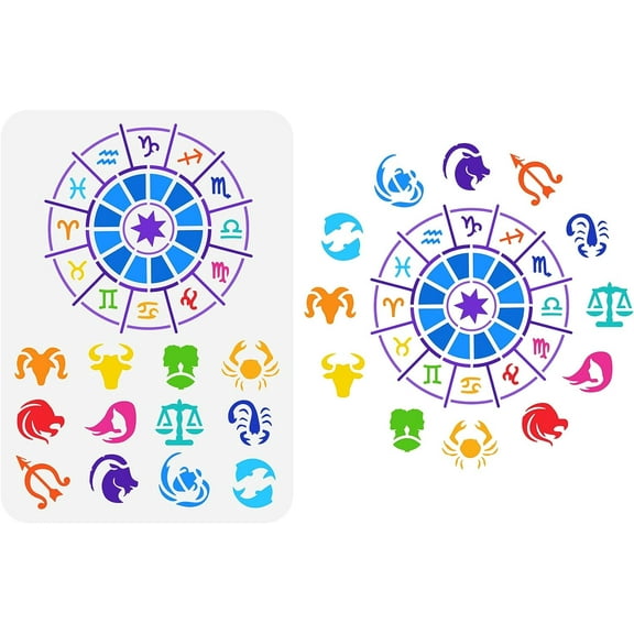 Zodiac Stencil Pattern Reusable Plastic Hollow Out Painting Stencil for DIY Crafts Furniture Decor
