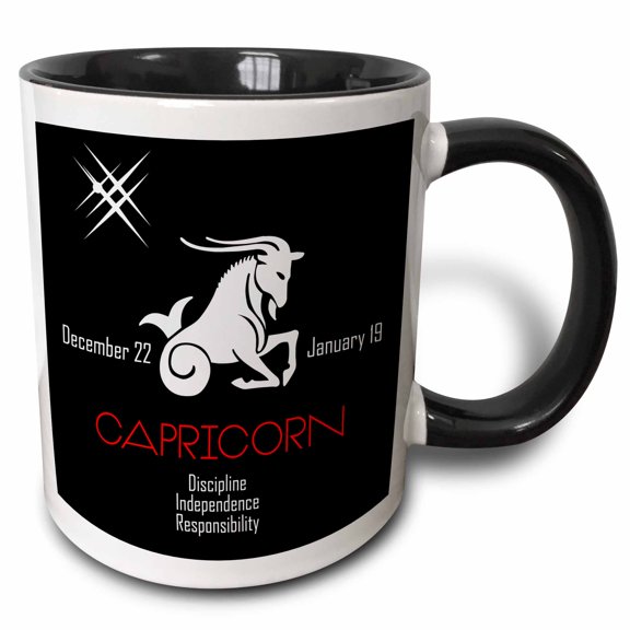 3drose, Zodiac Symbol Capricorn on Black Background, 15oz Two-tone Black Mug