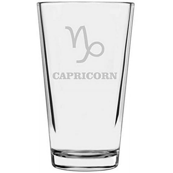 Zodiac Symbol Etched All Purpose 16oz Libbey Pint Glass Capricorn