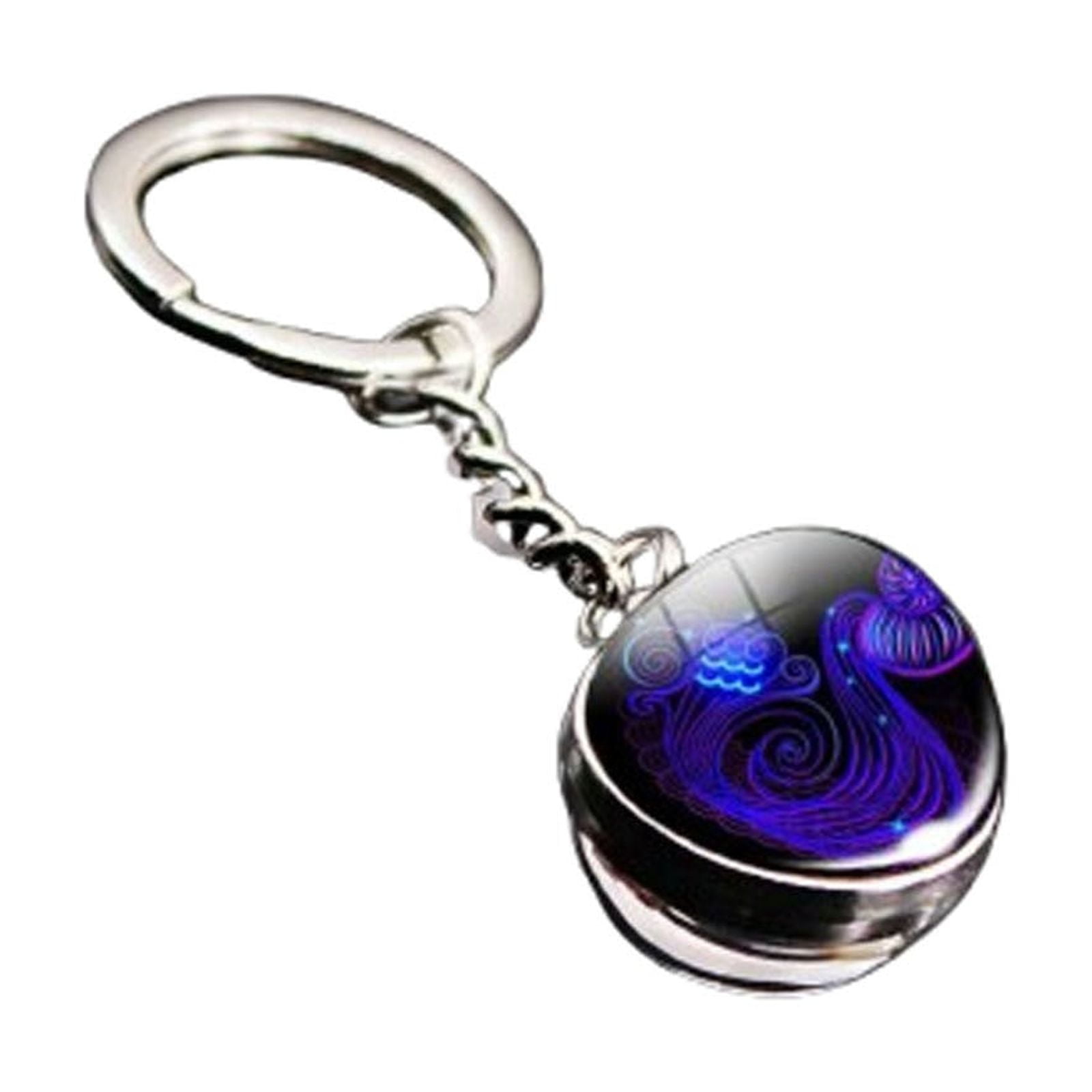Zodiac Symbol Keychain with Glass Dome and Metal Chain Astrology Sign ...