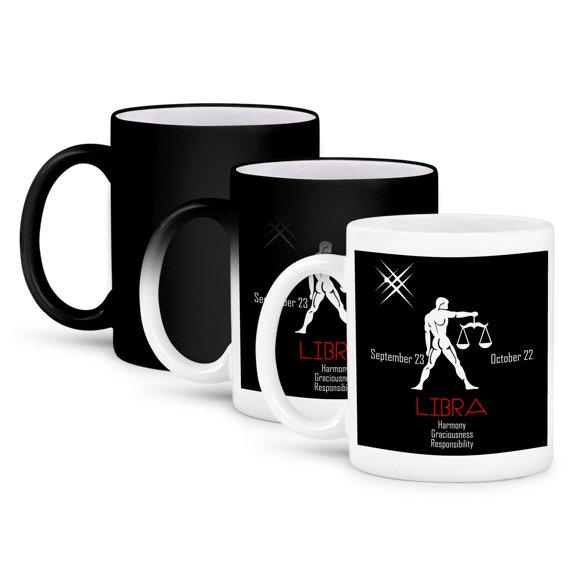 3drose, Zodiac Symbol Libra on Black Background, 11oz Magic Transforming Mug