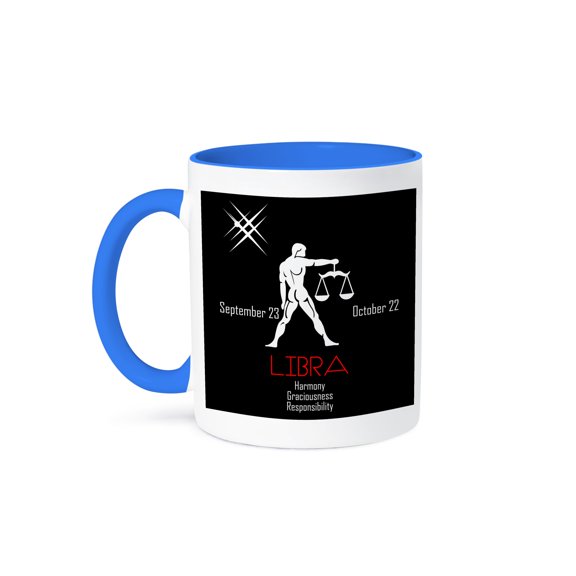 3drose, Zodiac Symbol Libra on Black Background, 11oz Two-tone Blue Mug