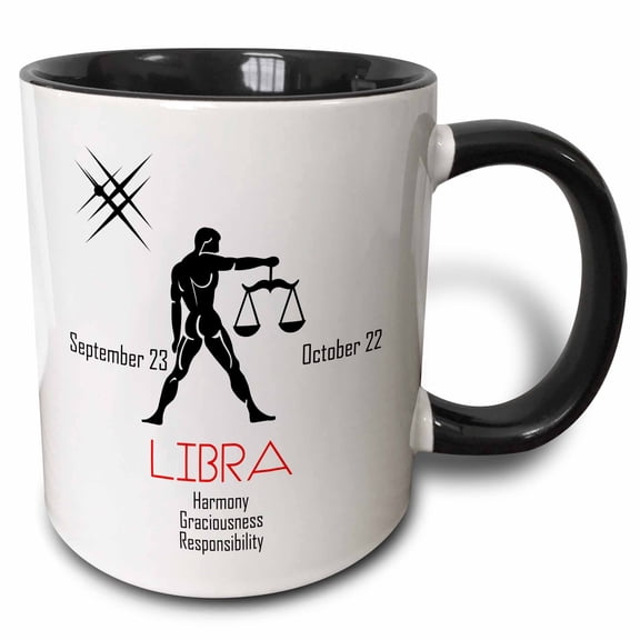 3drose, Zodiac Symbol Libra on White Background, 11oz Two-tone Black Mug