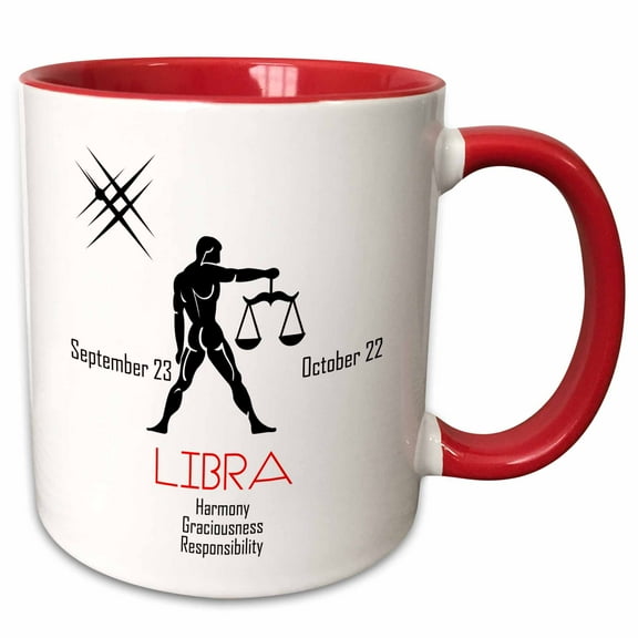 3drose, Zodiac Symbol Libra on White Background, 11oz Two-tone Red Mug