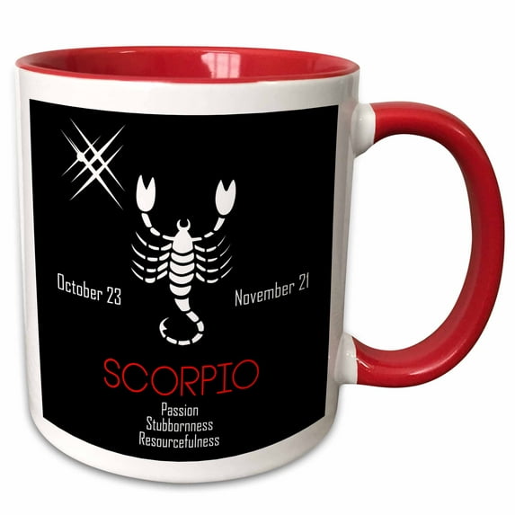 3drose, Zodiac Symbol Scorpio on Black Background, 11oz Two-tone Red Mug