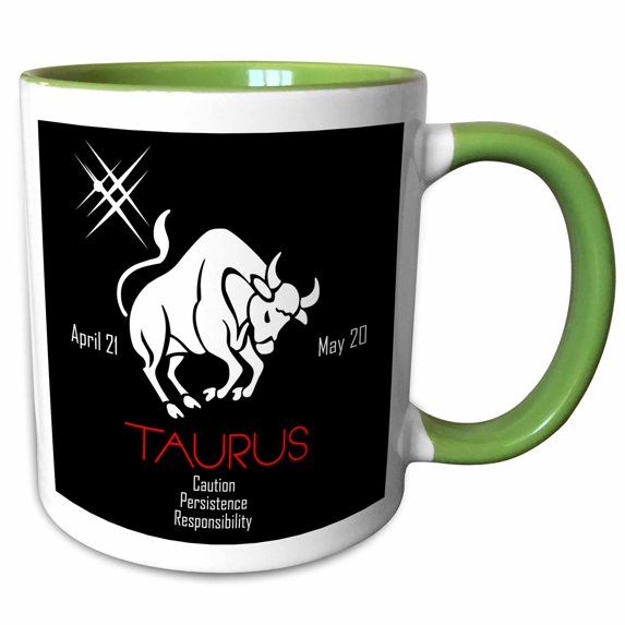 3drose, Zodiac Symbol Taurus on Black Background, 11oz Two-tone Green Mug