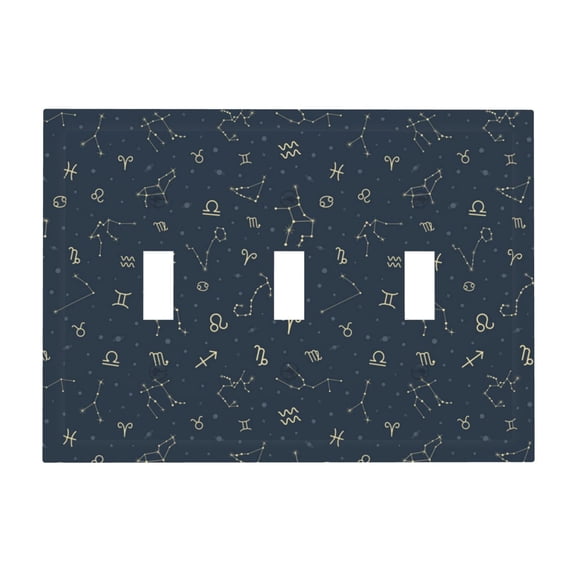 Zodiac Symbols Star Constellation 3-Gang Wall Plate Modern Decorative Triple Toggle Switch Cover for Home & Commercial Use