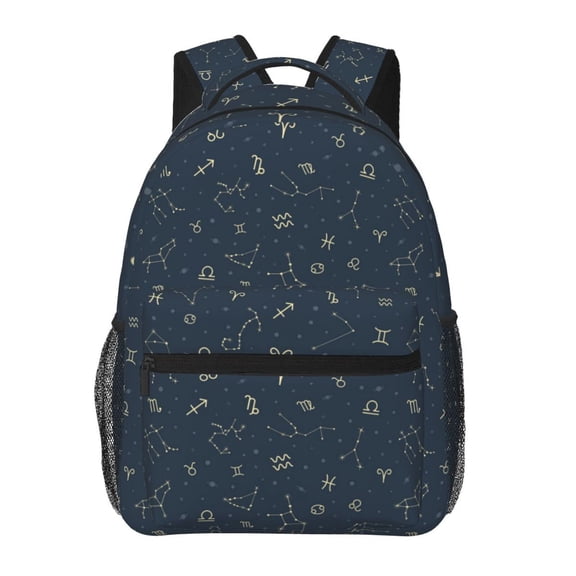 Zodiac Symbols Star Constellation Backpack Casual College Bag Zipper Laptop Daypack Hiking Rucksack Travel