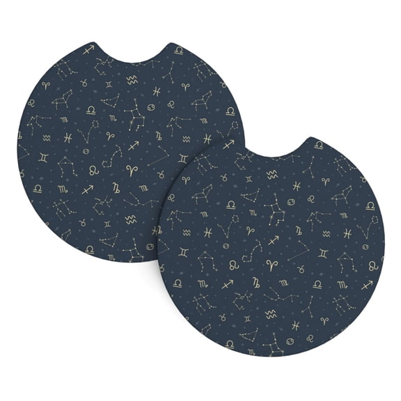 Zodiac Symbols Star Constellation Car Cup Holder Pad 2-Pack Neoprene Coasters for Auto Interior Waterproof Universal Fit for Most Vehicles