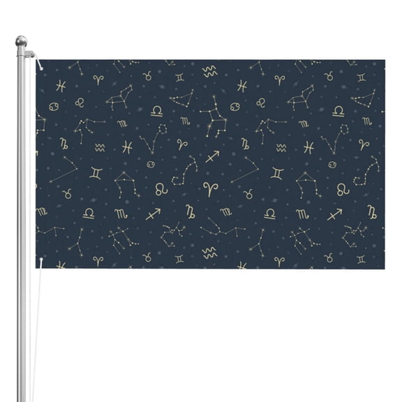 Zodiac Symbols Star Constellation Double Sided Flag 3x5FT Reversible Garden Flag Outdoor Decor for House, Porch, Lawn, Yard, Indoor Wall, Party Decoration