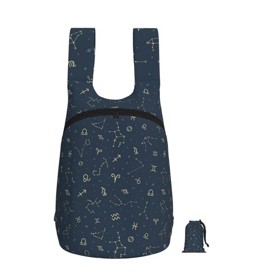 Zodiac Symbols Star Constellation Foldable Storage Backpack Lightweight Packable Travel Daypack for Shopping Commuting Hiking