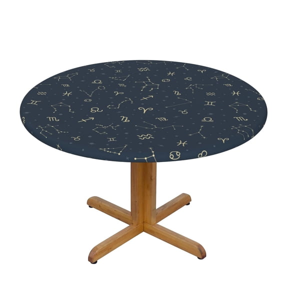 Zodiac Symbols Star Constellation Round Fitted Tablecloth Elastic Edged Table Cloth Waterproof Table Cover 54in