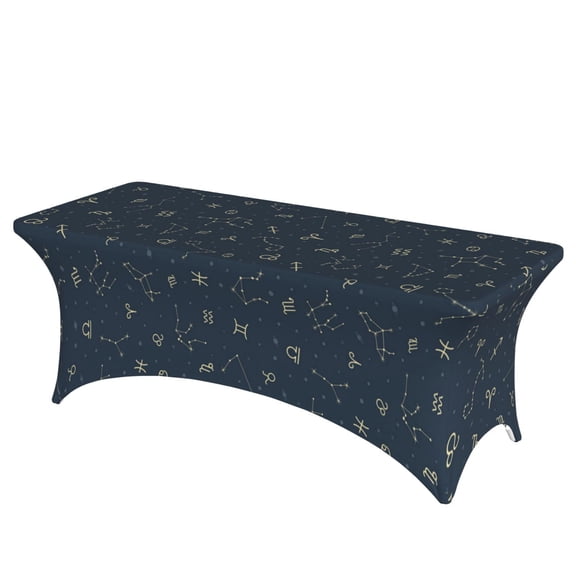 Zodiac Symbols Star Constellation Stretch Rectangular Table Cover 6FT Elastic Fitted Tablecloth for Parties, Weddings, Banquets