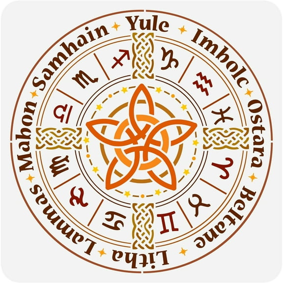 Zodiac Symbols Stencil 11.8x11.8 inch Astrolabe Stencil Plastic Wheel of The Year Patterns Stencil Constellation Drawing Template Reusable DIY Art and Craft Stencil