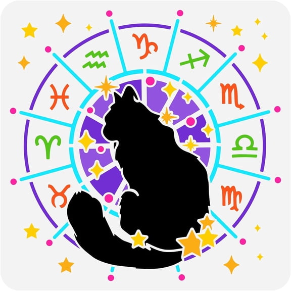 Zodiac Symbols Stencil Template 11.8x11.8 inch Constellation Drawing Template Plastic Large Cat Stars Pattern Stencil Reusable DIY Craft Stencil