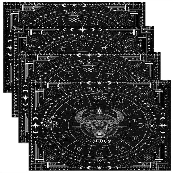 Zodiac Table Place Mats 18"x12" Twelve Constellations Placemats Set of 4 for Kids Decor Taurus Placemat for Kitchen Dining Table Decor Indoor Outdoor AstrologyDecor Table Place Mats Horoscope