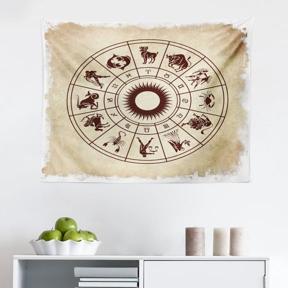 Zodiac Tapestry, Astrology Sign Sagittarius with Flower Images Planetary Impacts on Nature Theme, Fabric Wall Hanging Decor for Bedroom Living Room Dorm, 2 Sizes, Grey and Blue, by Ambesonne