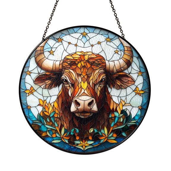 Zodiac Taurus Glass Suncatcher Window Art, Astrology Inspired Decor, Celestial Hanging Ornament Gift Choice