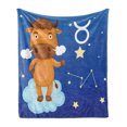 thumbnail image 1 of Zodiac Taurus Soft Flannel Fleece Blanket, Cartoon Bull Character on Blue Cloud in Sky with Stars Constellation and Sign, Cozy Plush for Indoor and Outdoor Use, 50" x 70", Multicolor, by Ambesonne, 1 of 5