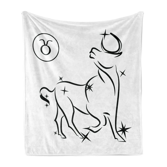 Zodiac Taurus Soft Flannel Fleece Throw Blanket, Esoteric Composition with Abstract Bull Stars and Horoscope, Cozy Plush for Indoor and Outdoor Use, 60" x 80", White and Black, by Ambesonne