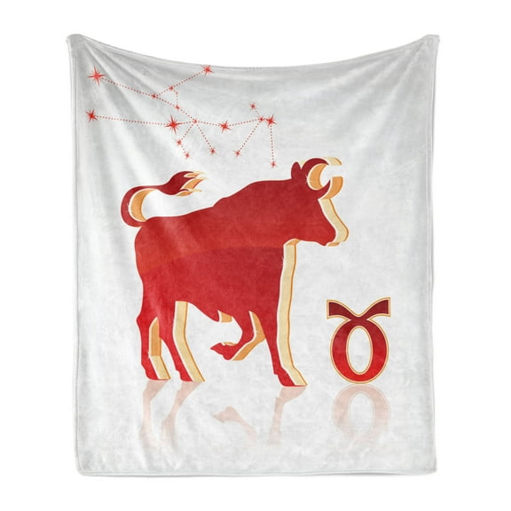 Zodiac Taurus Soft Flannel Fleece Throw Blanket, Vibrant Animal Silhouette with Constellation of the Horoscope, Cozy Plush for Indoor and Outdoor Use, 50" x 70", Pale Orange Vermilion, by Ambesonne