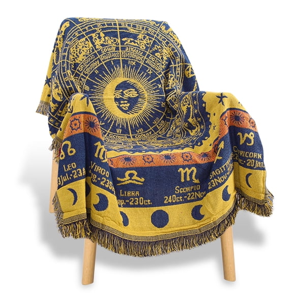 Zodiac Throw Blanket,Boho Hippie Woven Witchy Astrology Celestial Constellation Balnket for Home Decor, Double Side Cover Chair Sofa Couch(Yellow,S 51" x 71")…