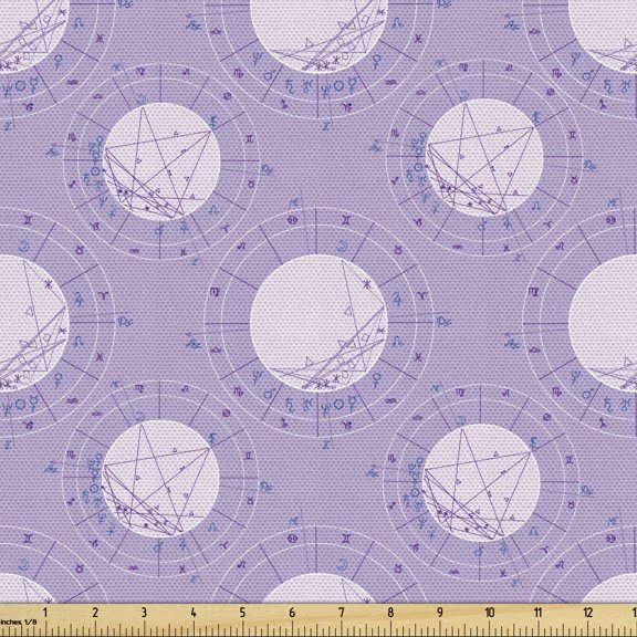 Zodiac Upholstery Fabric by the Yard, Continuous Natal Astrological Chart in Vivid Colors, Decorative Fabric for DIY and Home Accents, 1 Yard, Lavender Pale Mauve by Ambesonne