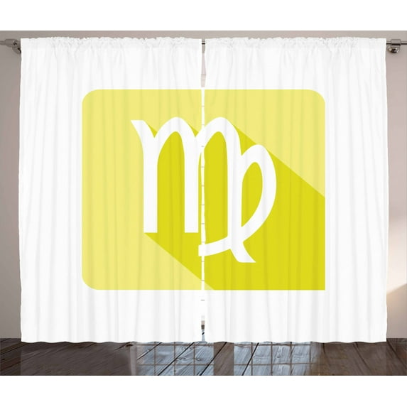 Zodiac Virgo Curtains 2 Panels Set, Astrological Sign with a Pastel Colored Contemporary Design, Window Drapes for Living Room Bedroom, 108W X 96L Inches, Pale Yellow Green and White, by Ambesonne