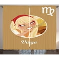 thumbnail image 1 of Zodiac Virgo Curtains 2 Panels Set, Cheerful Teenage Cartoon Girl with Biting an Ear of Wheat Happiness Nature, Window Drapes for Living Room Bedroom, 108W X 108L Inches, Multicolor, by Ambesonne, 1 of 3