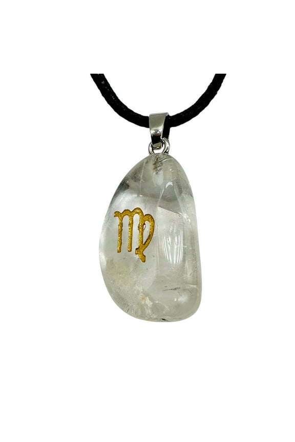 Zodiac Virgo Quartz Stone Oval Pendant | 1 1/2" Long | Clear | 1 Pendant |