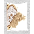 thumbnail image 1 of Zodiac Virgo Tapestry, Gothic Mexican Female Portrait Sugar Skull Horoscope Tattoo, Wall Hanging for Bedroom Living Room Dorm Decor, 60W X 80L Inches, Brown Pale Brown and White, by Ambesonne, 1 of 2