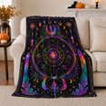 thumbnail image 1 of Zodiac Wheel with Crystals and Moons, Mystical Astrology Style for Zodiac Lovers, Rainbow Star Chart and Birthday Gift, Soft Flannel Blanket for Bedroom and Meditation Room, Celestial Home Decor, 1 of 9