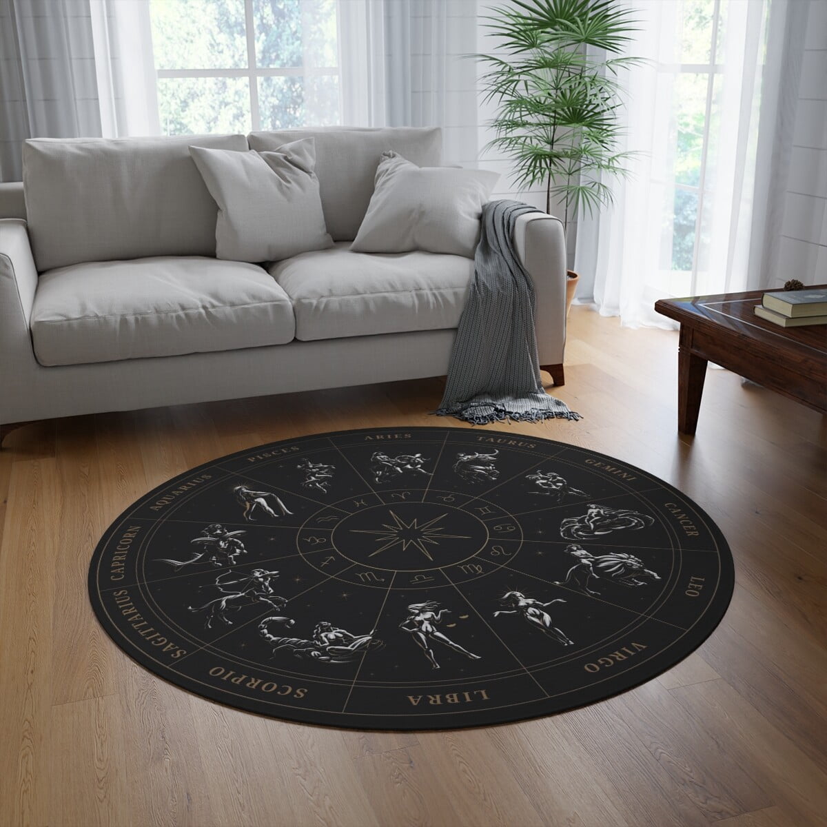 Gothy Rug Zodiac Wheel Round Rug Astrology Gothic Decor - Walmart.com