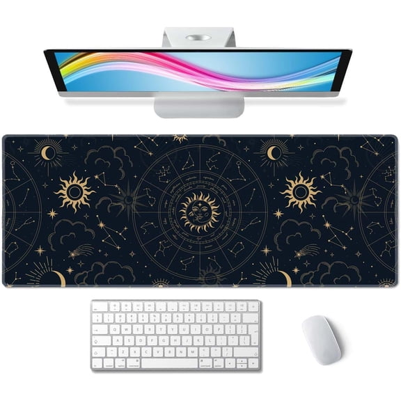 Zodiac Wheel XL Black Gaming Mousepad, Large 31.5''X 11.8'' Deskpad, Desk Mat with Cute Design, Perfect for Laptop, Computer Keyboard, Mouse