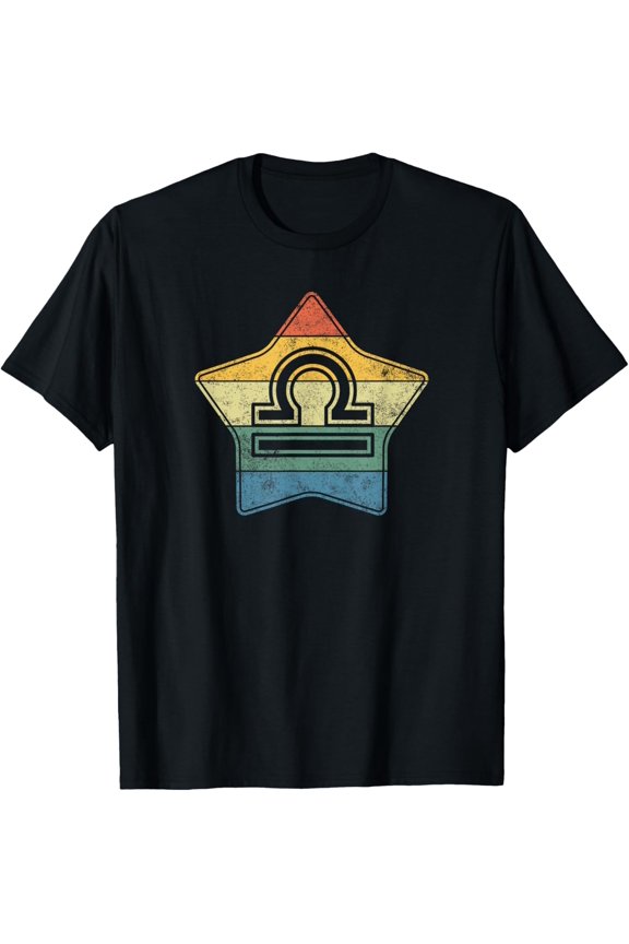 Zodiac sign Libra - symbol without text as vintage star T-Shirt men and women can wear, black, white, gifts