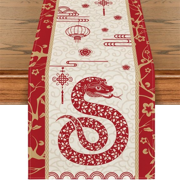 Zodiacs Snake 2025 Table Runner Tablecloth for Spring Festival and New Years Celebration Home Decoration