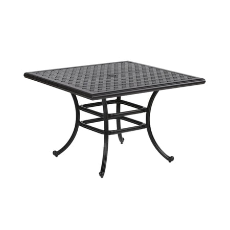 Zoe 44 Inch Outdoor Patio Square Dining Table, Curved Leg, Dark Bronze - Saltoro Sherpi