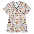 thumbnail image 1 of Zoe+Chloe Contrast Mock Wrap Print Scrub Top, Double Rainbow, M, 1 of 1