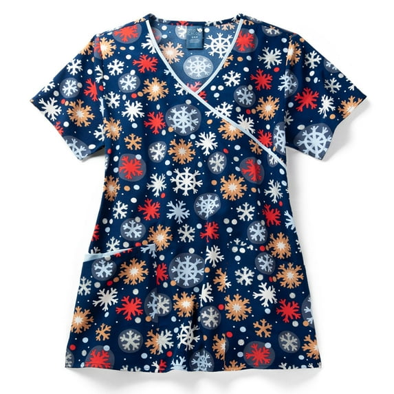 Zoe+Chloe Contrast Mock Wrap Print Scrub Top