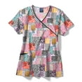 thumbnail image 1 of Zoe+Chloe Contrast Mock Wrap Print Scrub Top, Pattern Patch, 3X, 1 of 1
