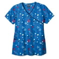 thumbnail image 1 of Zoe+Chloe Contrast Mock Wrap Print Scrub Top, Peace Love Liberty, M Womens, 1 of 1