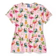 thumbnail image 1 of Zoe+Chloe Performance Notch Neck Print Scrub Top, Flamingo Stop, 2X, 1 of 1