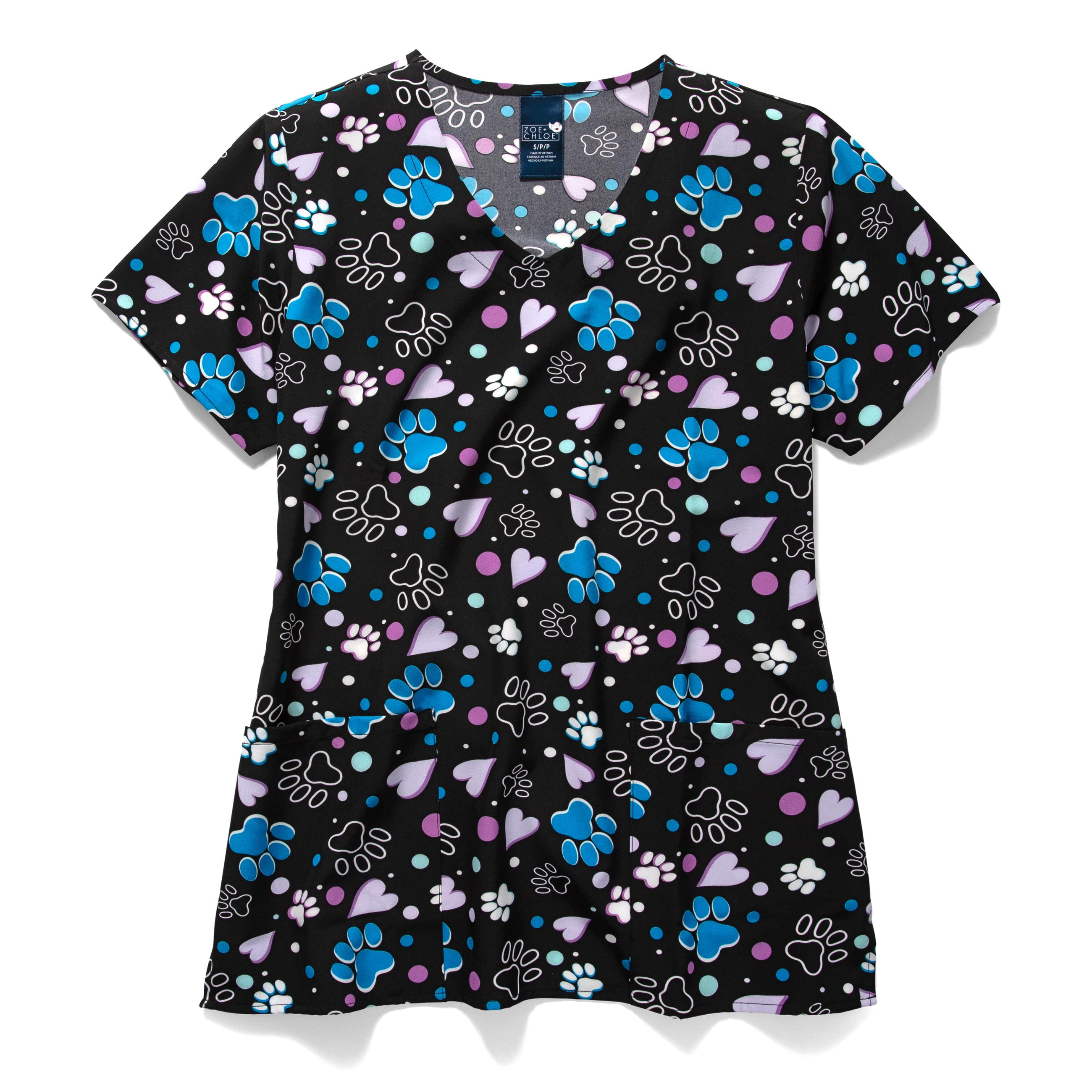 Zoe+Chloe Performance V-Neck Print Scrub Top, Be Pawsome, 2X - Walmart.com