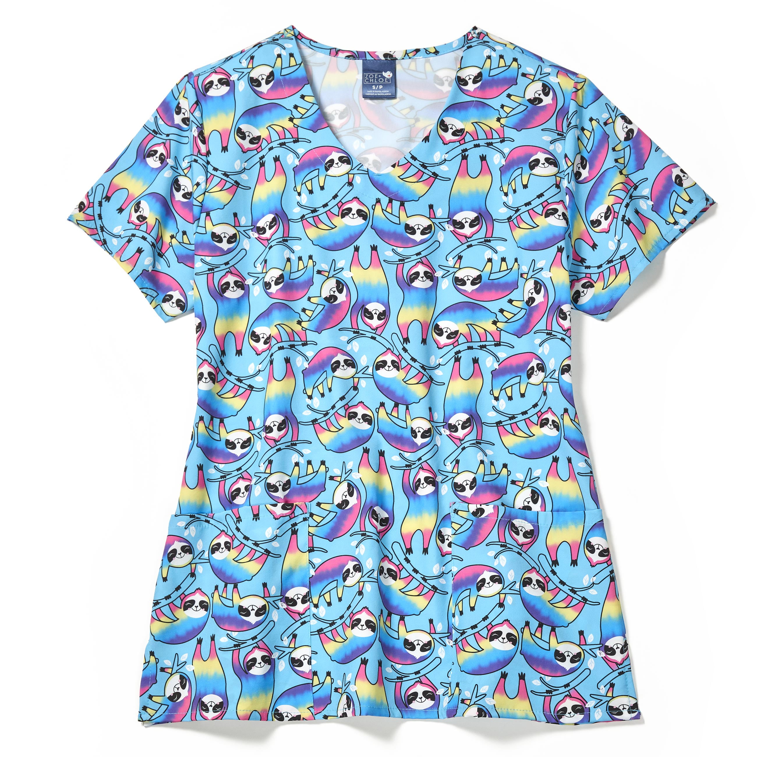 Zoe+Chloe Performance V-Neck Print Scrub Top, Chillax Max, S Womens ...