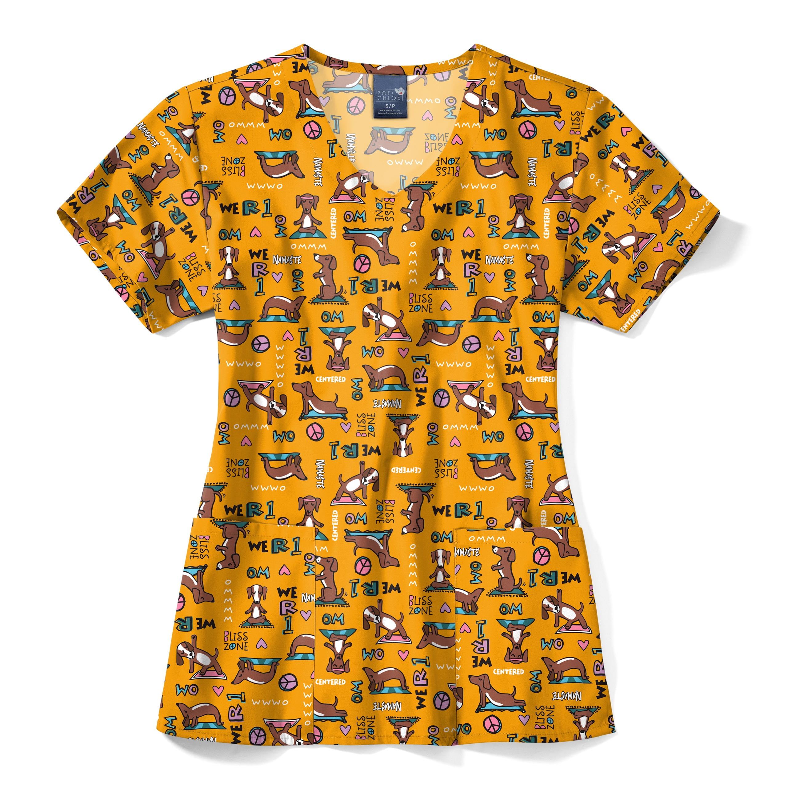 Zoe+Chloe Performance V-Neck Print Scrub Top, Namaste All Day, 2X ...