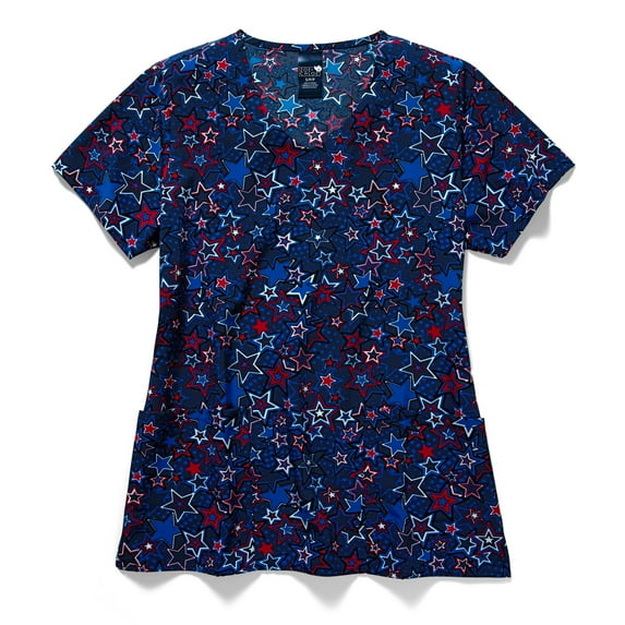Zoe+Chloe Performance V-Neck Print Scrub Top, Red White & Bloom, S