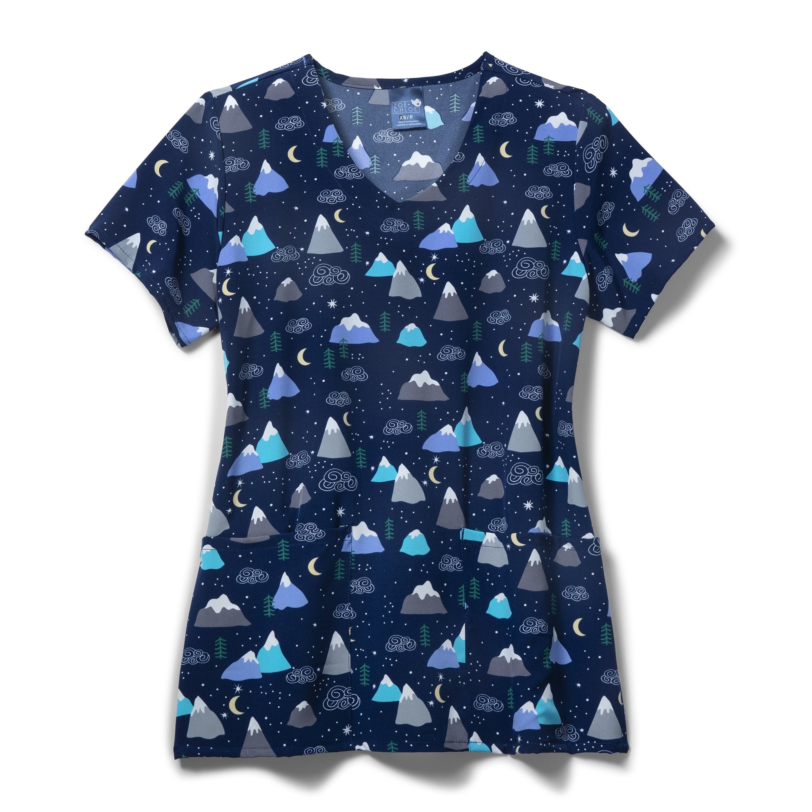 Zoe+Chloe Performance V-Neck Print Scrub Top, Snow Caps, M - Walmart.com
